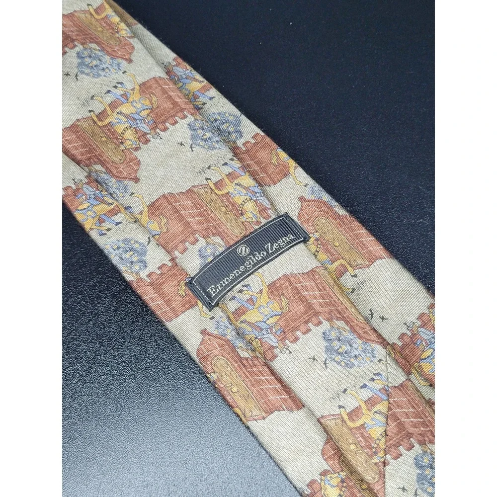 Ermenegildo Zegna Men's Necktie Tan Medieval Silk 3.75
